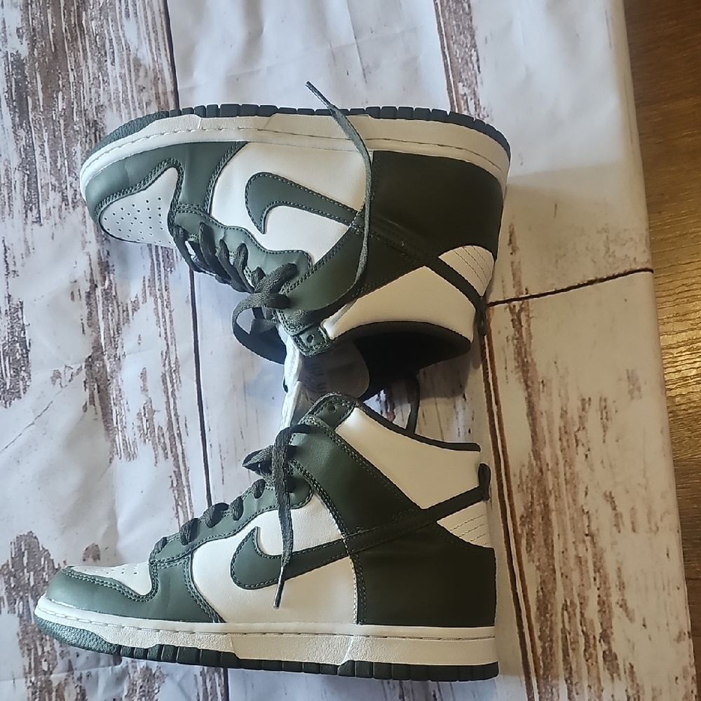 Nike Olive and White High-Top Sneakers - Picture 6 of 9
